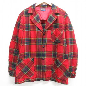 【中古】古着 ペンドルトン PENDLETON 長袖 ビンテージ ヴィンテージ ウールジャケット メンズ 70年代 70s 赤他 レッド タータン チェック Lサイズ 中古 アウター | 秋冬 秋物 秋服 冬物 冬服 カジュアル メンズファッション ファッション おしゃれ カジュアルジャケッ