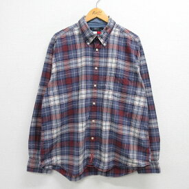 【中古】古着 トミーヒルフィガー TOMMY HILFIGER 長袖 ブランドシャツ メンズ 90年代 90s ワンポイントロゴ 大きいサイズ 2L LL ビッグシルエット ゆったり ビッグサイズ オーバーサイズ コットン ボタンダウン 紺他 ネイビー チェック XLサイズ 中古 トップス | 春夏