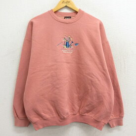 【中古】古着 長袖スウェット レディース 90年代 90s 花 ジョウロ 刺繍 大きいサイズ 2L LL ビッグシルエット ゆったり ビッグサイズ オーバーサイズ クルーネック 丸首 USA製 アメリカ製 ピンク系 中古 スエット トレーナー トップス | 春夏 春物 春服 秋冬 秋物 秋服