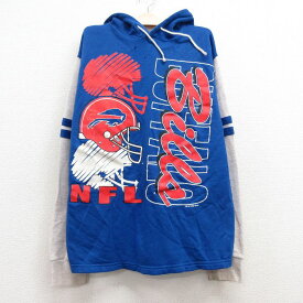 【中古】古着 長袖スウェットパーカー キッズ ボーイズ 子供服 80年代 80s NFL バッファロービルズ ツートンカラー バイカラー USA製 アメリカ製 青他 ブルー アメフト スーパーボウル | 春夏 春物 春服 秋冬 秋物 秋服 女の子 子ども服 こども服 カジュアル ファッシ 2OF