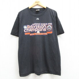 【中古】古着 マジェスティック 半袖 ビンテージ ヴィンテージTシャツ メンズ 00年代 00s MLB ニューヨークメッツ コットン クルーネック 丸首 黒 ブラック メジャーリーグ ベースボール 野球 Lサイズ 中古 | 春夏 夏物 夏服 ヴィンテージTシャツ メンズファッション