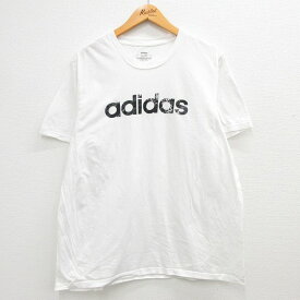 【中古】古着 アディダス adidas 半袖 ブランドTシャツ メンズ ビッグロゴ 大きいサイズ 2L LL ビッグシルエット ゆったり ビッグサイズ オーバーサイズ コットン クルーネック 丸首 白 ホワイト XLサイズ 中古 | 春夏 夏物 夏服 メンズファッション カットソー ティー