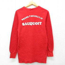 【中古】古着 デュオフォールド 80s 長袖Tシャツ メンズ 赤 80年代 SAUQUOIT フロッキープリント ヘンリーネック アメカジ ストリート カジュアル きれいめ 26mar31
