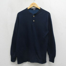【中古】古着 デュオフォールド 長袖 ビンテージ Tシャツ メンズ 80年代 80s 無地 ヘンリーネック USA製 紺 26may11