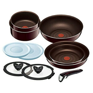 ティファール フライパン 鍋 10点 セット ガス火専用 「 インジニオ・ネオ マホガニー・プレミア セット10 」 チタン プレミア 5層コーティング L63192 取っ手のとれる T-fal 【IH非対応】