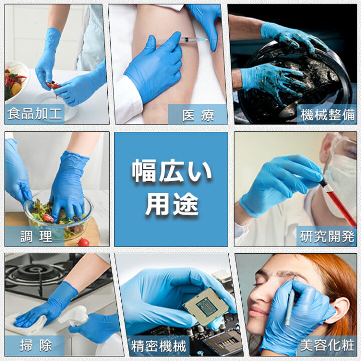 激安卸販売新品 ニトリル手袋 ニトリルグローブ ブルー Ｍサイズ 100枚 粉なし 使い捨て手袋