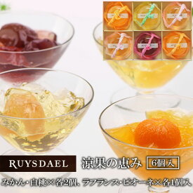 お中元 父の日 ギフト スイーツ お菓子 RUYSDAEL (ロイスダール) 涼果の恵み 6個 （みかん・白桃×各2個、ラフランス・ピオーネ×各1個） 【ゼリー フルーツゼリー ジュレ のし リボン 手提げ 2600円】