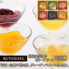 お中元 父の日 ギフト スイーツ お菓子 RUYSDAEL (ロイスダール) 国産果実入りゼリーアソート 6個 （甘夏・白桃×各2個、グレープ・パイン×各2個) 【ゼリー フルーツゼリー ジュレ 酒不使用 のし リボン 手提げ 2200円】