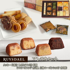 お中元 父の日 ギフト スイーツ お菓子 RUYSDAEL (ロイスダール) アンリカセット クッキー6種計14枚、アンリカ×6個（マロン・オレンジ×各2個、白桃・レーズンショコラ×各1個）【フルーツケーキ バターケーキ パウンドケーキ クッキー 個包装 のし リボン 手提げ 2500円】