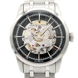 内部点検済 HAMILTON ハミルトン レイルロード H406550 裏スケ スケルトン 黒 ブラック SS ステンレス メンズ 自動巻き【6ヶ月保証】【腕時計】【中古】