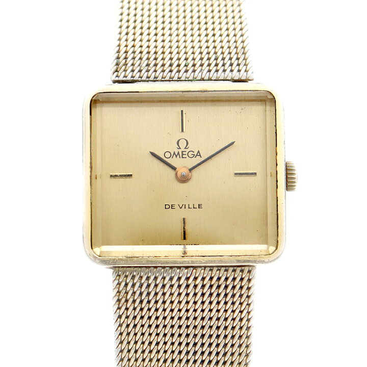 稼働 オメガ デヴィル OMEGA スクエア ゴールド クォーツ 新品電池 De  