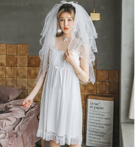 超可愛い★レディース 姫系 ネグリジェ 寝巻き ルームワンピース ナイトウエア パジャマ キャミソールワンピース パジャマ 部屋着 大人 女性 フェミニン ゆったり 春夏秋 ホワイト 少女 薄