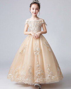 超可愛い お姫様 子供ドレス キッズ フォーマル/ジュニア 子供服/女の子 ピアノ プリンセス 発表会 七五三 結婚式 パーティードレス ピアノ チュールスカート オフショルダーワンピース 花