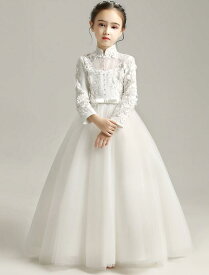 立体のお花の刺繍がおしゃれで可愛いドレス ワンピース キッズドレス フォーマル/ジュニア 子供服/女の子 ピアノ プリンセスパーティードレス ピアノ 子供ドレス マキシ丈/ 長袖レースワンピースブライダル ウェディングドレス90-150衣装 花柄 厚手 高級豪華チャイナドレス