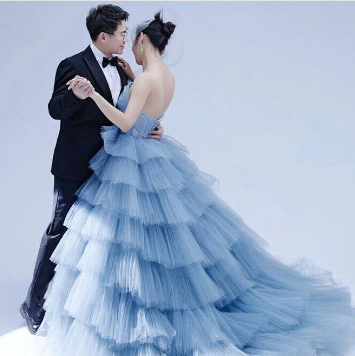 楽天市場】オフショルダー WeddingDress ライトブルー ウェディング 