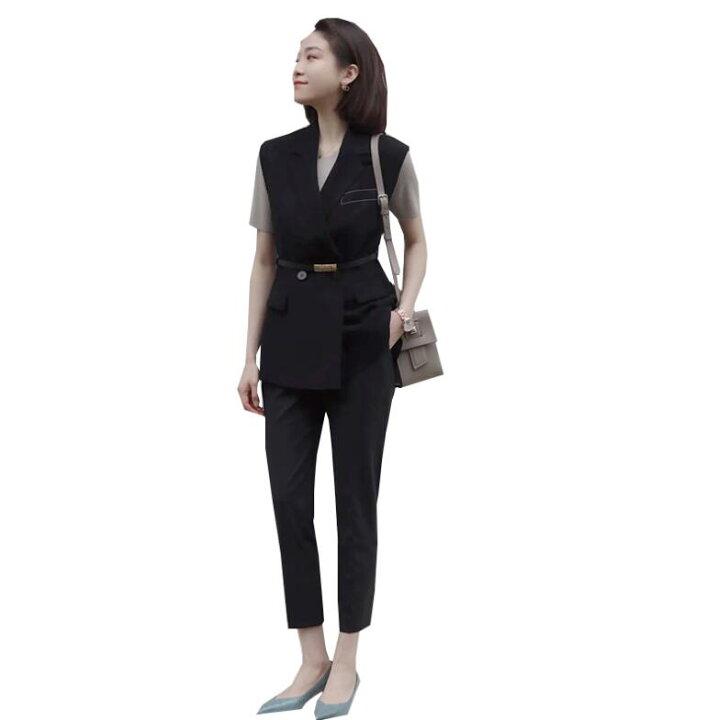 楽天市場】新春発売 上品 無地 2点セット ベスト+9分丈スキニーパンツ  