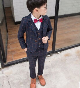 キッズスーツ チェック柄 タキシードスーツ 男の子スーツ 子供服 フォーマル 入学式 上下セット ジュニア 男児 卒園式 入園式 結婚式 発表会 卒業式 ジャケット+ズボン+ベスト+ネクタイ+リボ
