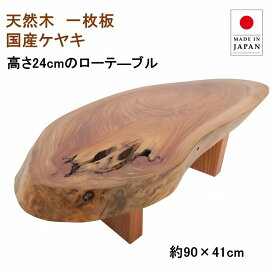ローテーブル センターテーブル 座卓 天然木 無垢 一枚板 天板／ケヤキ・幅90cm 足／ケヤキ・高さ24cmの低いローテーブル 【1点もの商品】【国産材 国内加工 木製 新生活】