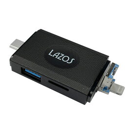 【6個セット】 Lazos マルチカードリーダー(Lightning / Type-C / USBプラグ) ASNL-MCR-LX6|カメラ フラッシュメモリー SDメモリーカード・MMC