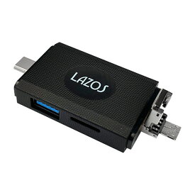【6個セット】 Lazos マルチカードリーダー(microUSB / Type-C / USBプラグ) ASNL-MCR-MX6|カメラ フラッシュメモリー SDメモリーカード・MMC
