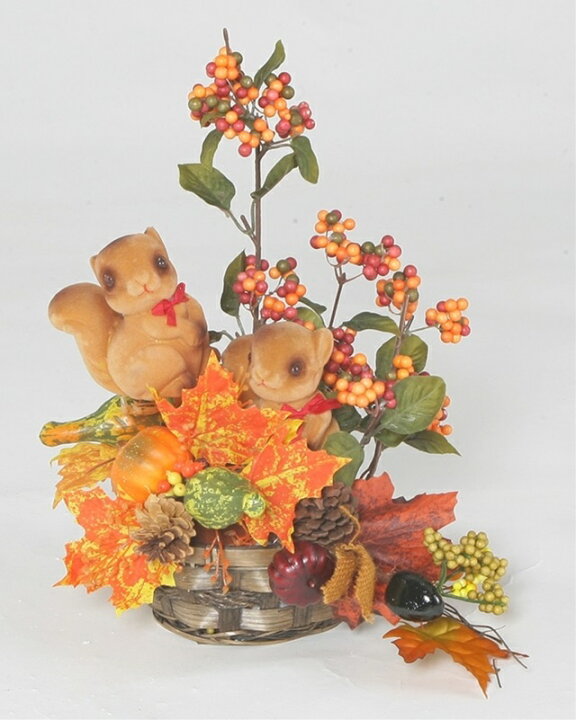 楽天市場 リスかご入りアレンジ Mrs12 003 造花 フェイクグリーン 人工植物 デコレーション 店舗装飾 飾り 飾りつけ 飾り付け 装飾 リス かご 造花装飾専門店 緑花堂