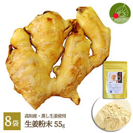 生姜パウダー 国産 55g×8袋 高知県産 生姜粉末 無添加 無着色 ジッパー付袋 保存もバッチリ！乾燥ショウガ粉末、乾燥生姜パウダー、ジンジャーパウダー 蒸し生姜 しょうがパウダー 土佐一生姜 あす楽 送料無料