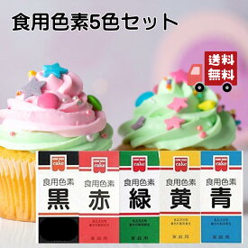 ホームメイド 食用色素 5色セット 黒 赤 緑 黄 青 粉末 ケーキ デコレーション 製菓材料 製パン 着色料 食紅 共立食品 安全 溶けやすい