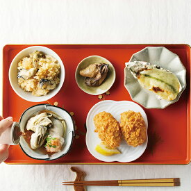 広島県産かきづくし かきめしの素190g(2合用)、かきフライ180g(6粒)、蒸しかき100g、殻付かきグラタン105g(3個)、かきの佃煮75g