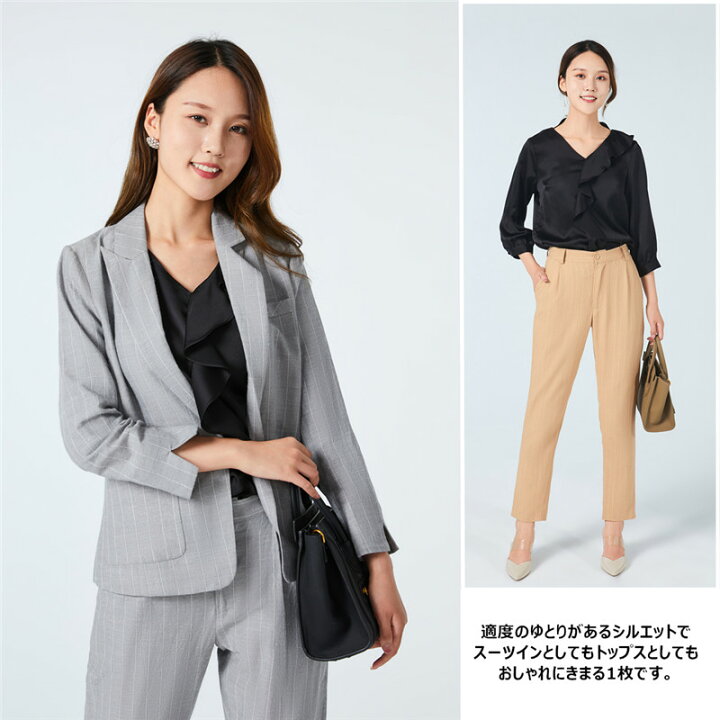 楽天市場 送料無料 レディースブラウスシャツ きれいめ オフィスブラウス スーツ インナー レディース フリル ブラウス フリルブラウス コーデ 秋 カットソー 7分袖 トップス オフィスカジュアル おしゃれ フォーマル アセテート 通勤 入園式 入学式 卒園式 卒業式 結婚