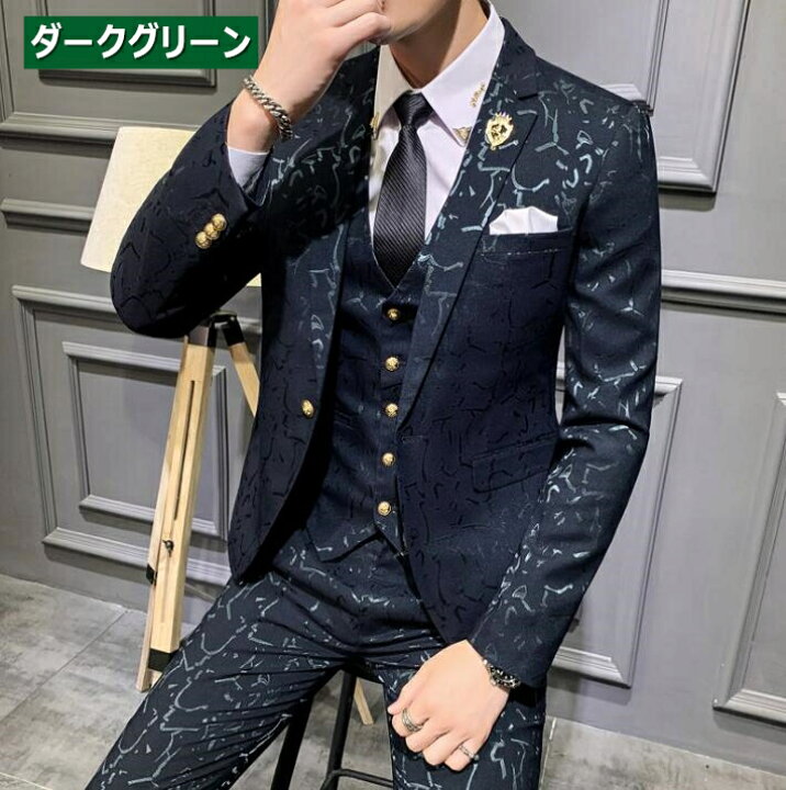 楽天市場】ボタニカル総柄スリーピース スーツ メンズ スリムスーツ