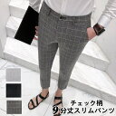 一部即納【送料無料】チェック柄スキニーパンツ スリムパンツ チノパン スラックス イージーパンツ ズボン 細身 タイト アンクルパンツ メンズ クロップドパンツ スーツ パンツ メンズ ビジネス おしゃれ 春 夏 XL B42 L B79