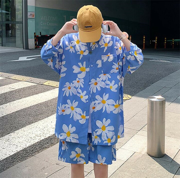 楽天市場】セットアップ メンズ 半袖 夏物 ゆったり 花柄 ボタニカル 