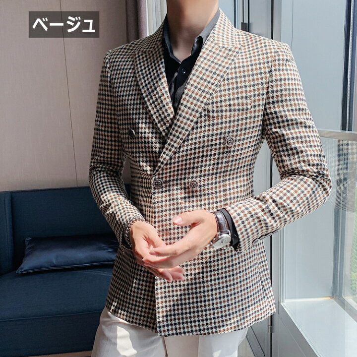 楽天市場】千鳥格子柄 ジャケット メンズ 春秋 テーラードジャケット 