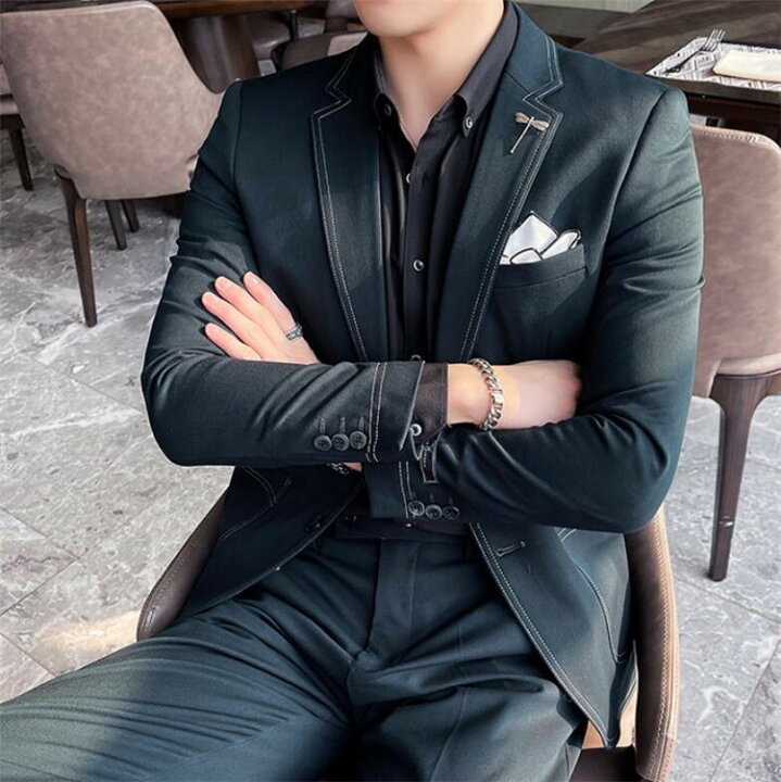 Haute スーツ メンズ シンプル フォーマル 上下セット 就職 エレガント ジャケット オールシーズン 結婚式 ビジネス 1つボタン パンツ トップス スリム 礼服 カジュアル デザイン 2点セット 無地 おしゃれ ボトムス セットアップ