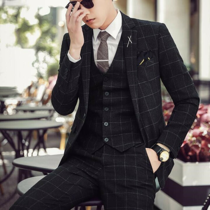 楽天市場】スリーピーススーツ メンズ 防シワ スリムスーツ  