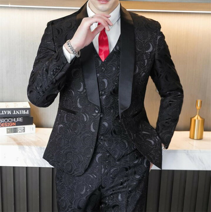 楽天市場】バラ総柄 スリーピース スーツ メンズ タキシード 礼服 