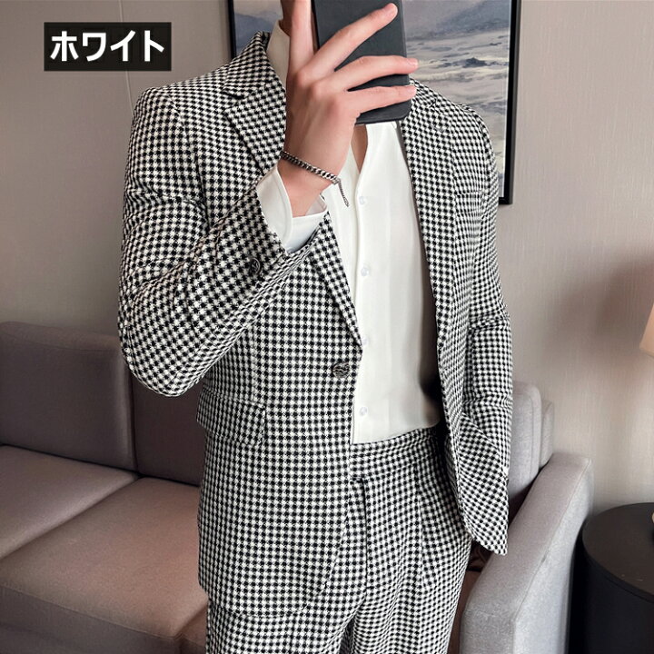 楽天市場】千鳥柄 スーツ メンス 上下セット セットアップ スリム  