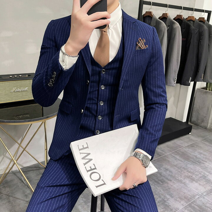 楽天市場】スリーピース スーツ メンズ ストライプ柄 大きいサイズ  