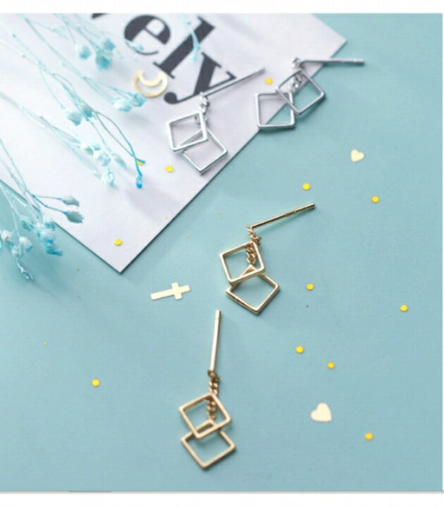 楽天市場】スクエアピアス 揺れる ピアス シンプル シルバー ゴールド  