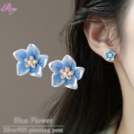 大きいブルーフラワーピアス シルバー925ポスト ピアス 青い花 キキョウ フラワー お花