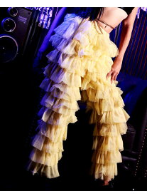 パンツ・サルエルパンツ ボトムス パニエ調 チュール ガールズ ボリューム メッシュ 透け感 ロングパンツ ビビットカラー ダンス衣装 bombshell あす楽