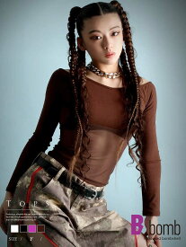 【メール便対応】長袖カットソー Y2K ギャルファッション 無地 メッシュトップス オフショル おしゃれTシャツ ホルターネック 平成ギャル GAL 長袖 Bbomb あす楽