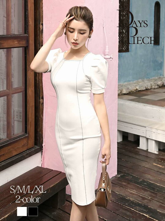 楽天市場 韓国 ドレス キャバ キャバワンピ パーティードレス 膝丈 キャバドレス キャバクラ キャバワンピース Dayspiece ステッチ ギャザー袖 送料無料 あす楽 Rselect
