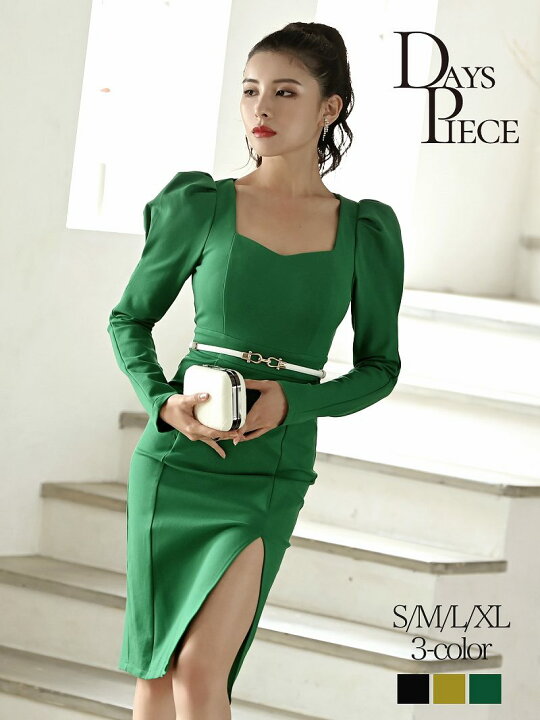 楽天市場 キャバ ドレス 膝丈 キャバワンピース 韓国 パーティードレス 長袖 ワンカラー 大人 スリット ラウンジドレス タイトドレス パワーショルダー ストレッチ ハイウエスト 二の腕カバー 大きいサイズ Xl 同伴 きれいめ Dayspiece あす楽 即日発送 送料無料 Rselect