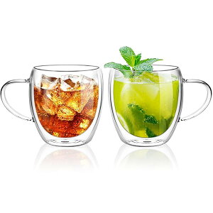 ダブルウォールグラス 250ml 2個セット 保冷 保温 耐熱 二重 グラス ダブルウォール コップ 結露しないグラス 二重グラス アイスコーヒー グラス マグカップ ガラス 二重構造 二重ガラスコッ