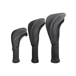 ゴルフ ヘッドカバー 3個セット ロングネック ゴルフカバー ユーティリティ 耐久性 交換可能な 番号タグ付き (ブラック)