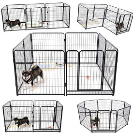 犬 ゲージ 大型犬 サークル 60/80/98CM ペットサークル サークル ペット ケージ 犬用サークル ペットフェンス 犬サークル 中型犬 スチール製 コンパクト 組み立て簡単 室内室外兼用 (ブラック, 高さ98cm, 8枚)