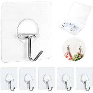 【5個フック+保管箱】壁掛けフック 耐荷重10KG 工事不要 透明フック 粘着フック 強力フック 壁フック 傷つけない 貼り付け跡なし 穴開けない 防水 防湿 キッチン トイレ 錆びない (高?フック