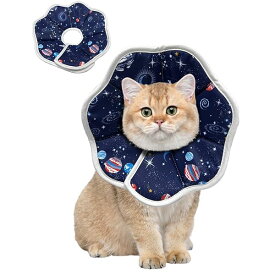 エリザベスカラー ソフトエリザベスカラー 小型犬用 猫用 ペット 軽量 ソフト 簡単装着 術後傷口保護 傷舐め防止 引っ掻き防止 (宇宙デザイン, S)