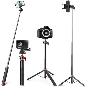 スマホ三脚 自撮り三脚 130cm スマホ スタンド カメラ アクションカメラ GoPro 自由雲台 コールドシュー付きiPhone Android対応 三脚/一脚兼用 5段階伸縮 折りたたみ 持ち運び便利 セルフィー/撮影